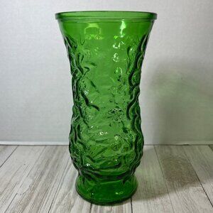 Vintage Hoosier Glass Vase Crinkle Textured Pattern Emerald Green 8.5'' Tall